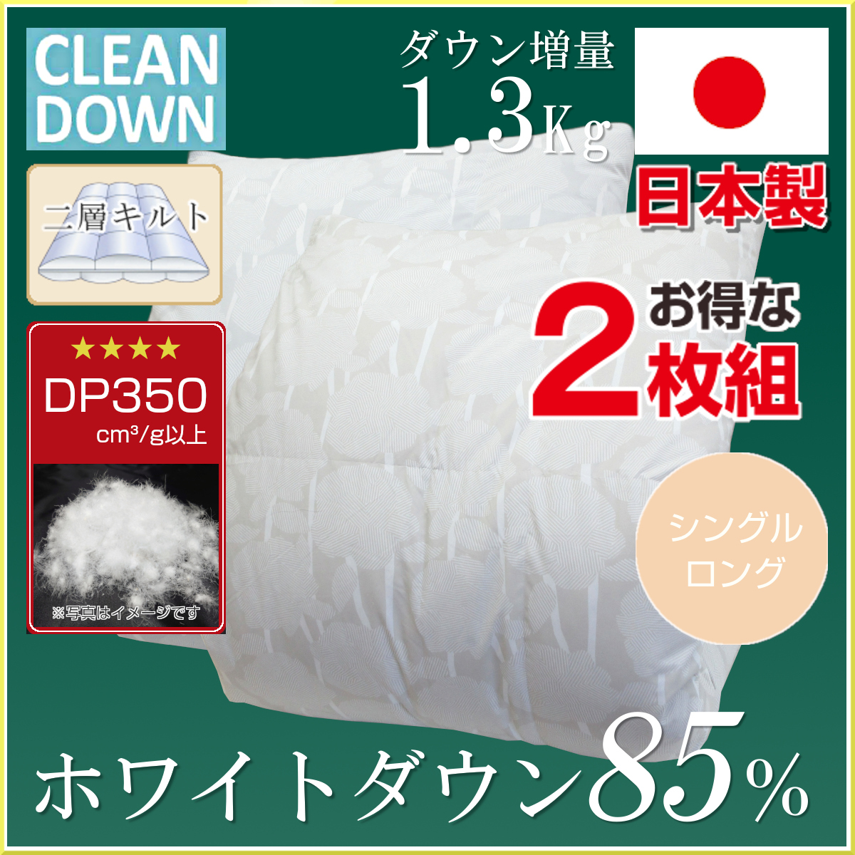 110-915 WEB限定 清潔・安心 クリーンダウン 羽毛 掛け布団 羽毛ふとん つゆき認定ダウン