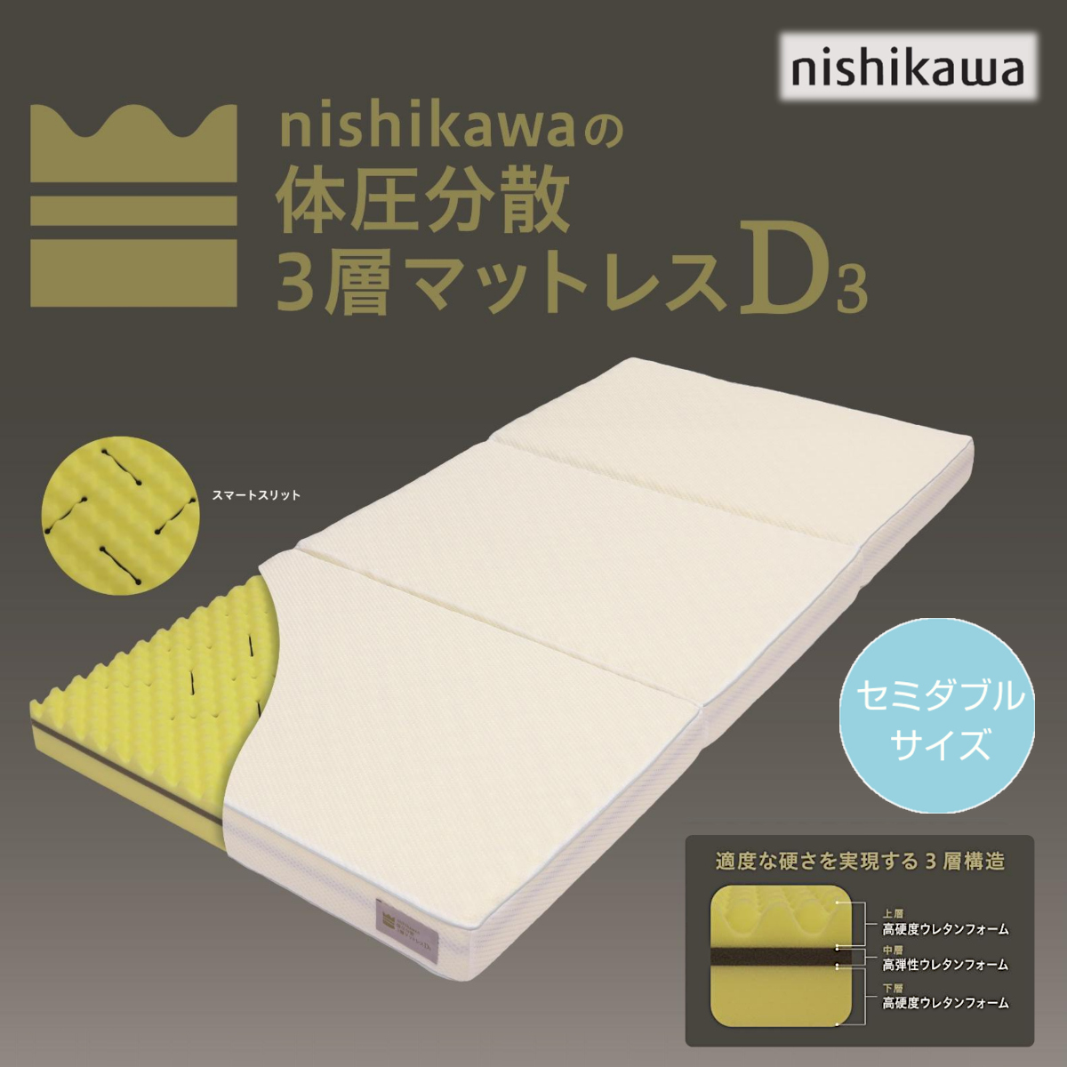 マットレス セミダブル 防臭 3層構造 低反発 通気性 体圧分散 高密度ウレタン マットレス セミダブル 感動マットレス ノンスプリング 低反発 高反発