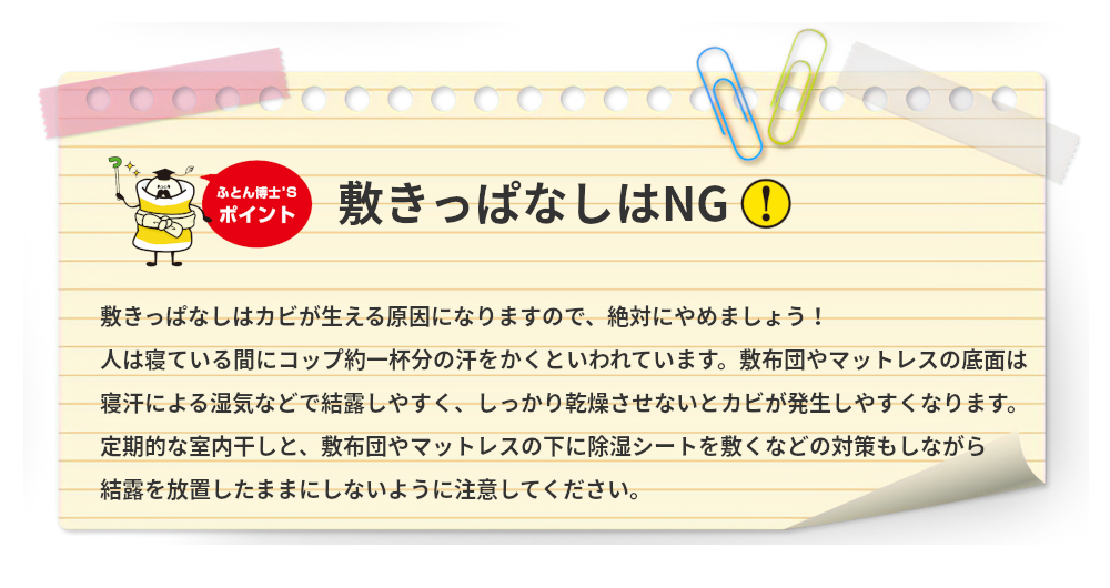 おふとん屋さんの豆知識 敷きっぱなしはNG カビを発生させないための湿気対策は必要
